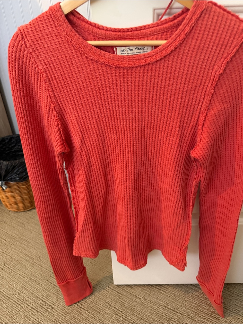 We The Free Coral Long-Sleeve Waffle Knit Top M Like New!